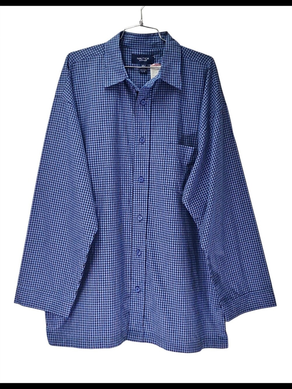 NWT Nautica Boyfriend Sleep Shirt Button Down Blue Check Men's Large NEW Vintage
